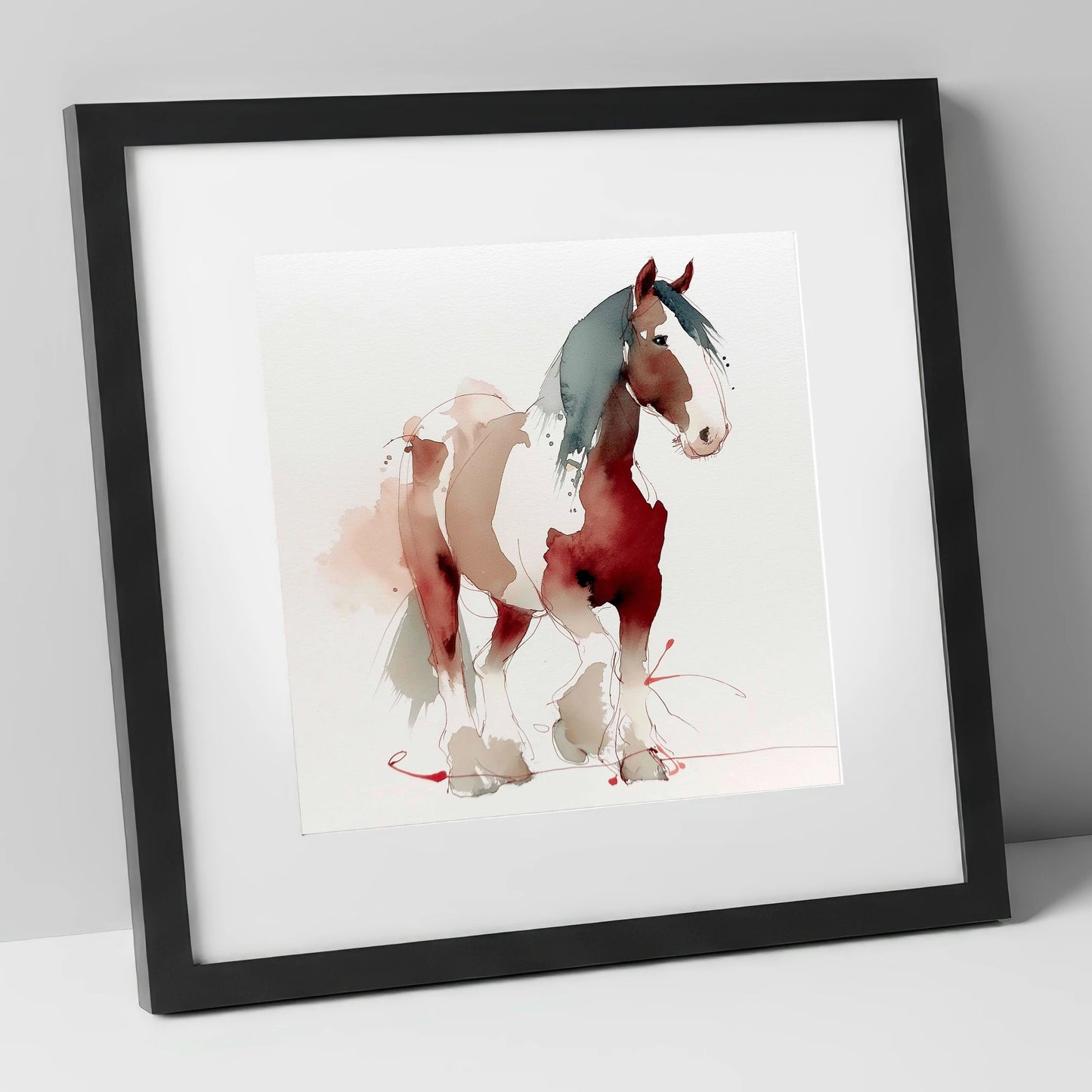 Crimson Wash Heavy Horse horse breed art print in black frame