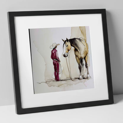 A Quiet Understanding western horse art print in black frame