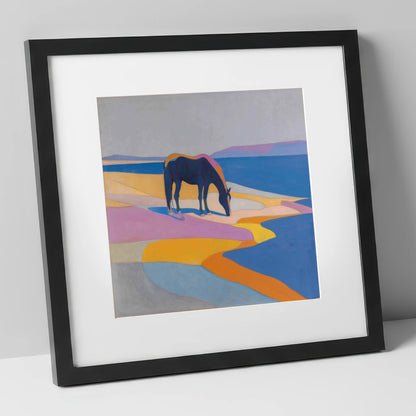 Vivid Equine Horizon horse landscape art print in black frame