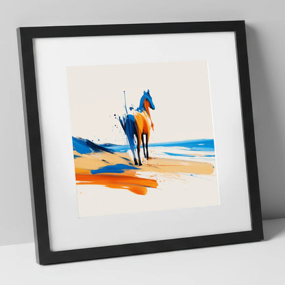 Azure Shoreline Spirit horse landscape art print in black frame