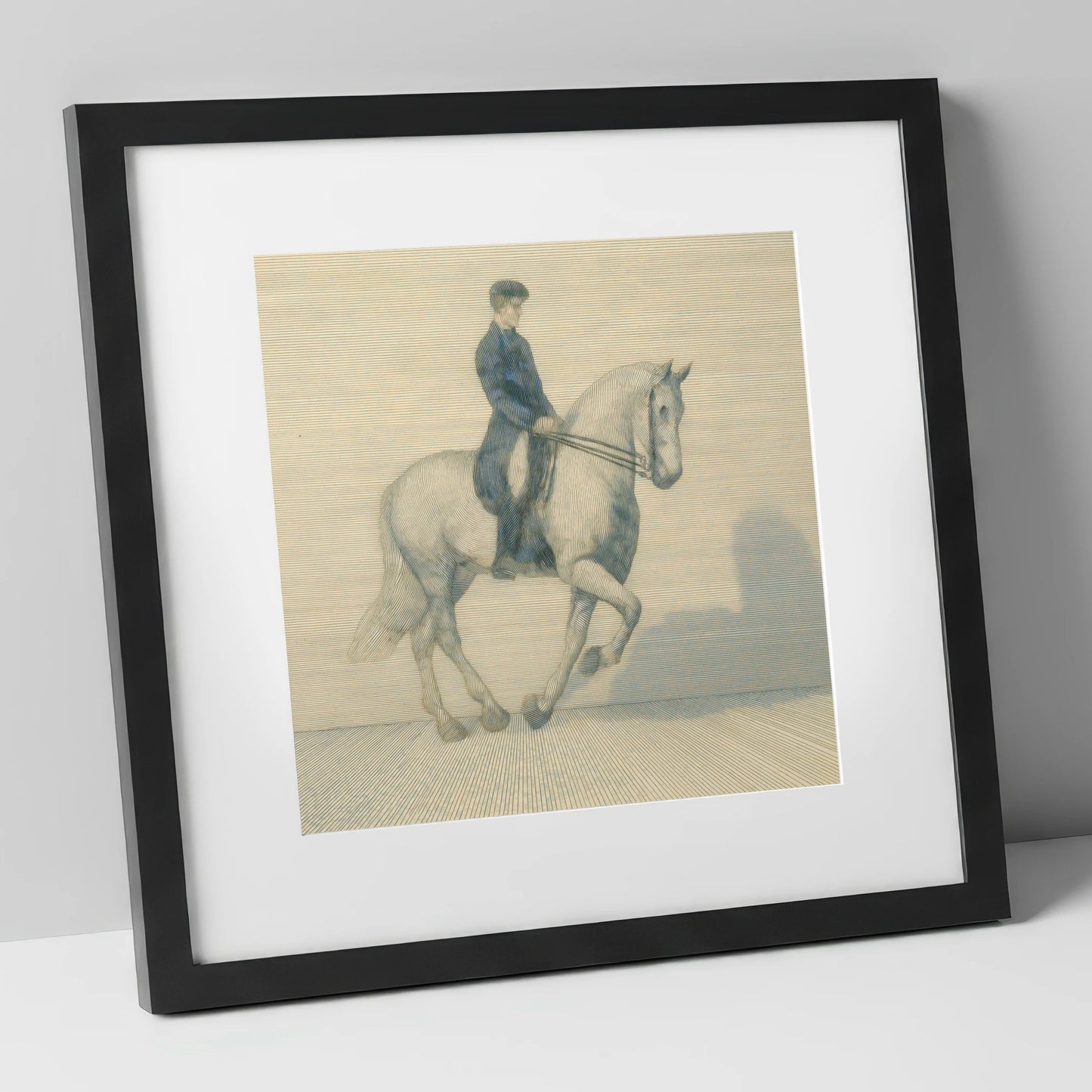 Structured Harmony dressage horse art print in black frame