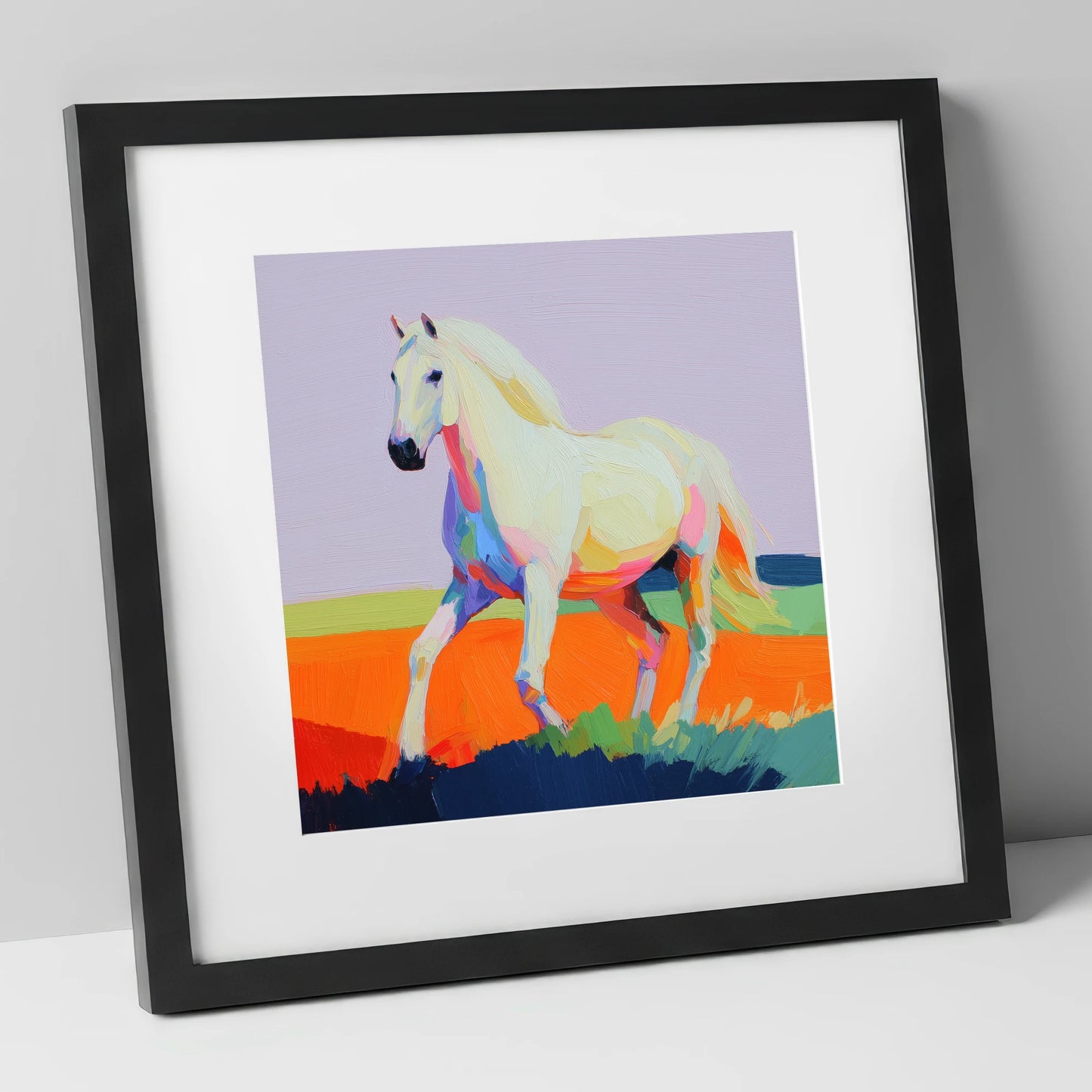 Vibrant Stride horse breed art print in black frame