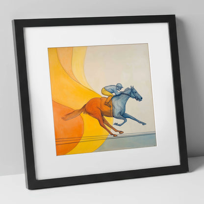 Contours of Speed racing horse art print in black frame