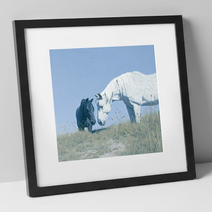 Quiet Connection horse portrait art print in black frame