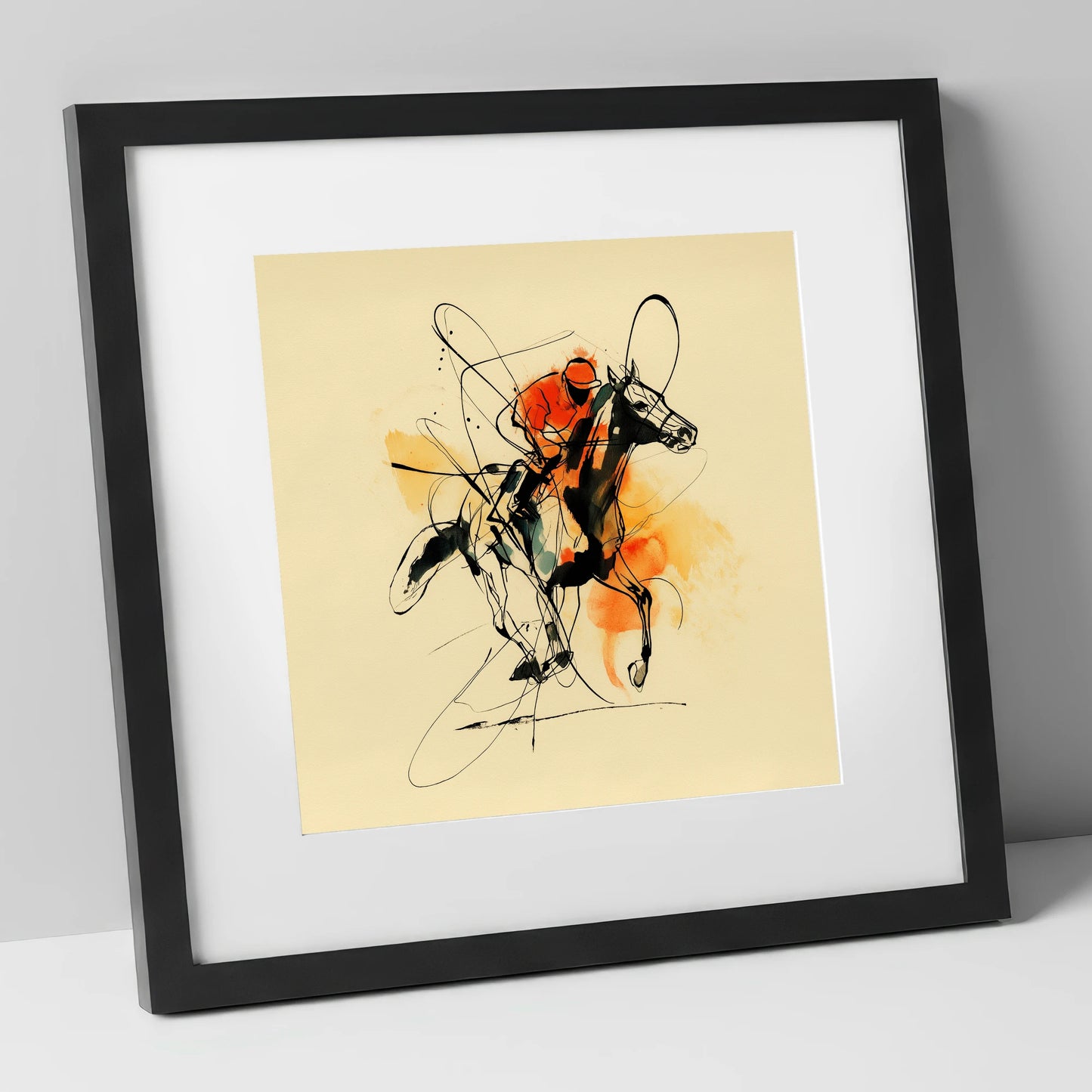 Velocity in Amber racing horse art print in black frame