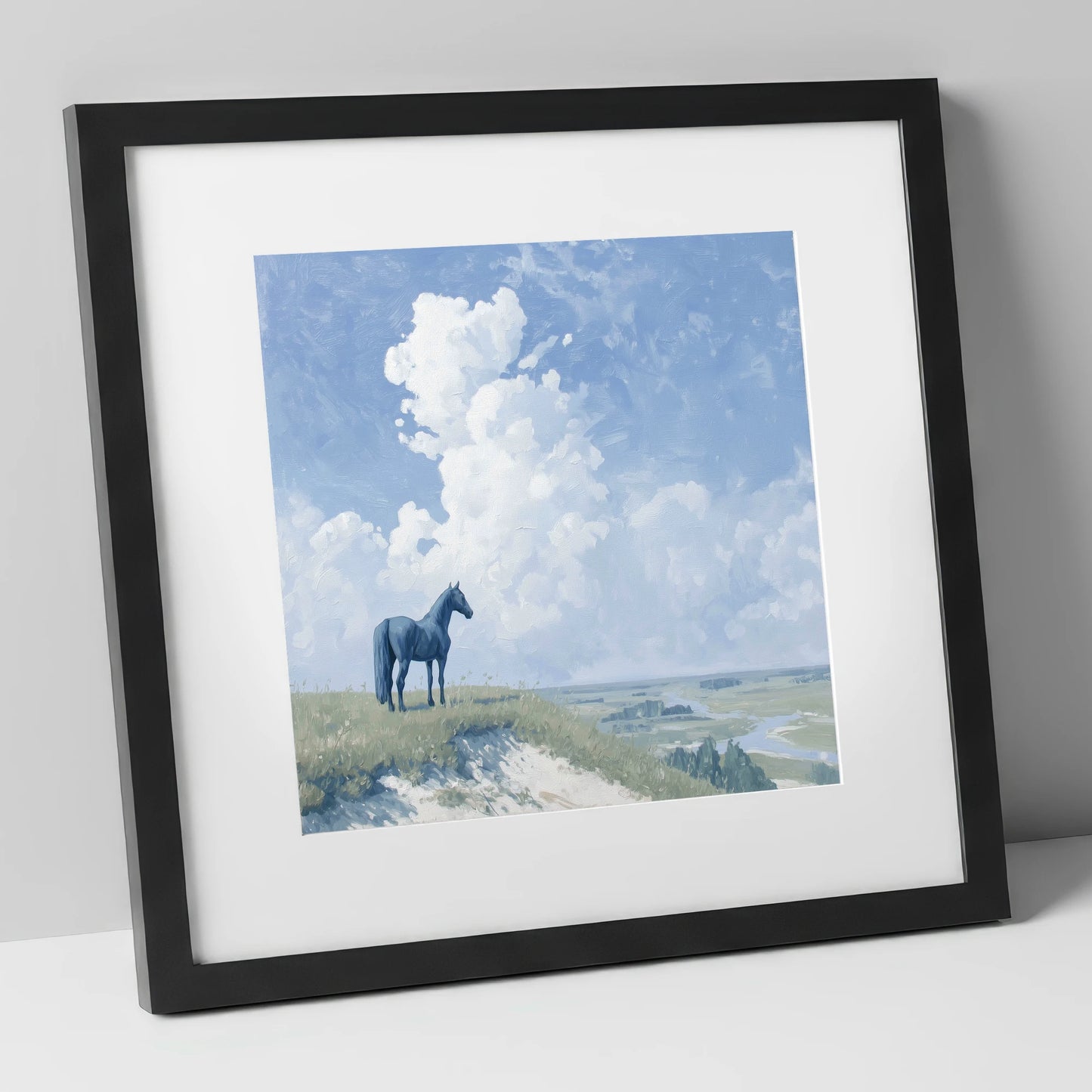 Guardian of the Valley horse landscape art print in black frame