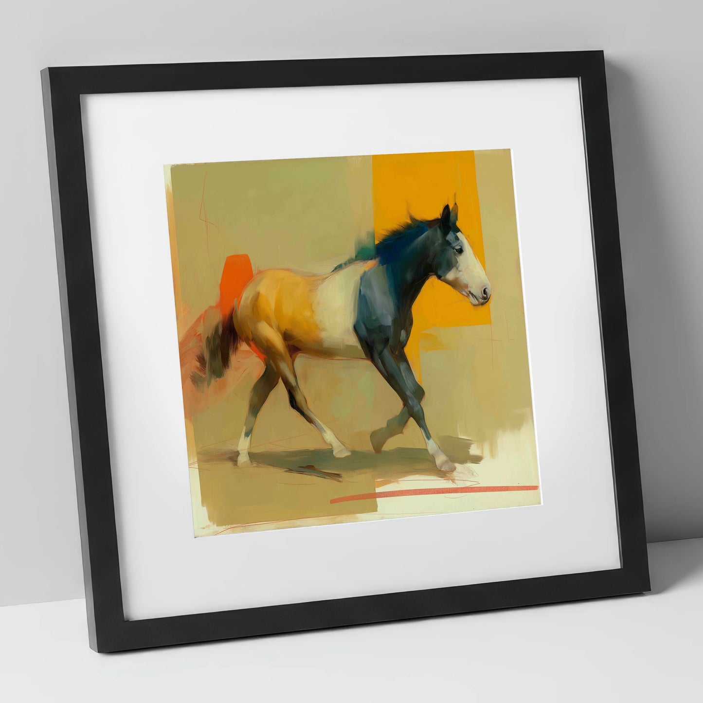 Vivid Abstract Stride horse portrait art print in black frame