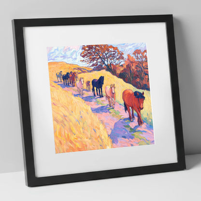 Homeward Bound Herd horse landscape art print in black frame