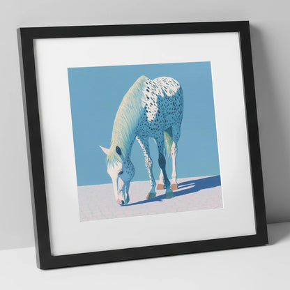 Azure Appaloosa horse breed art print in black frame