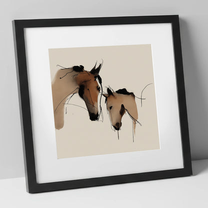 Gentle Kinship mare & foal art print in black frame