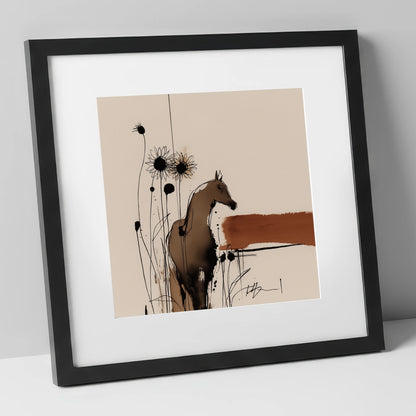 Rust and Shadows horse portrait art print in black frame