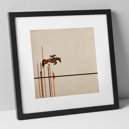 Minimalist Clearance show jumping horse art print in black frame