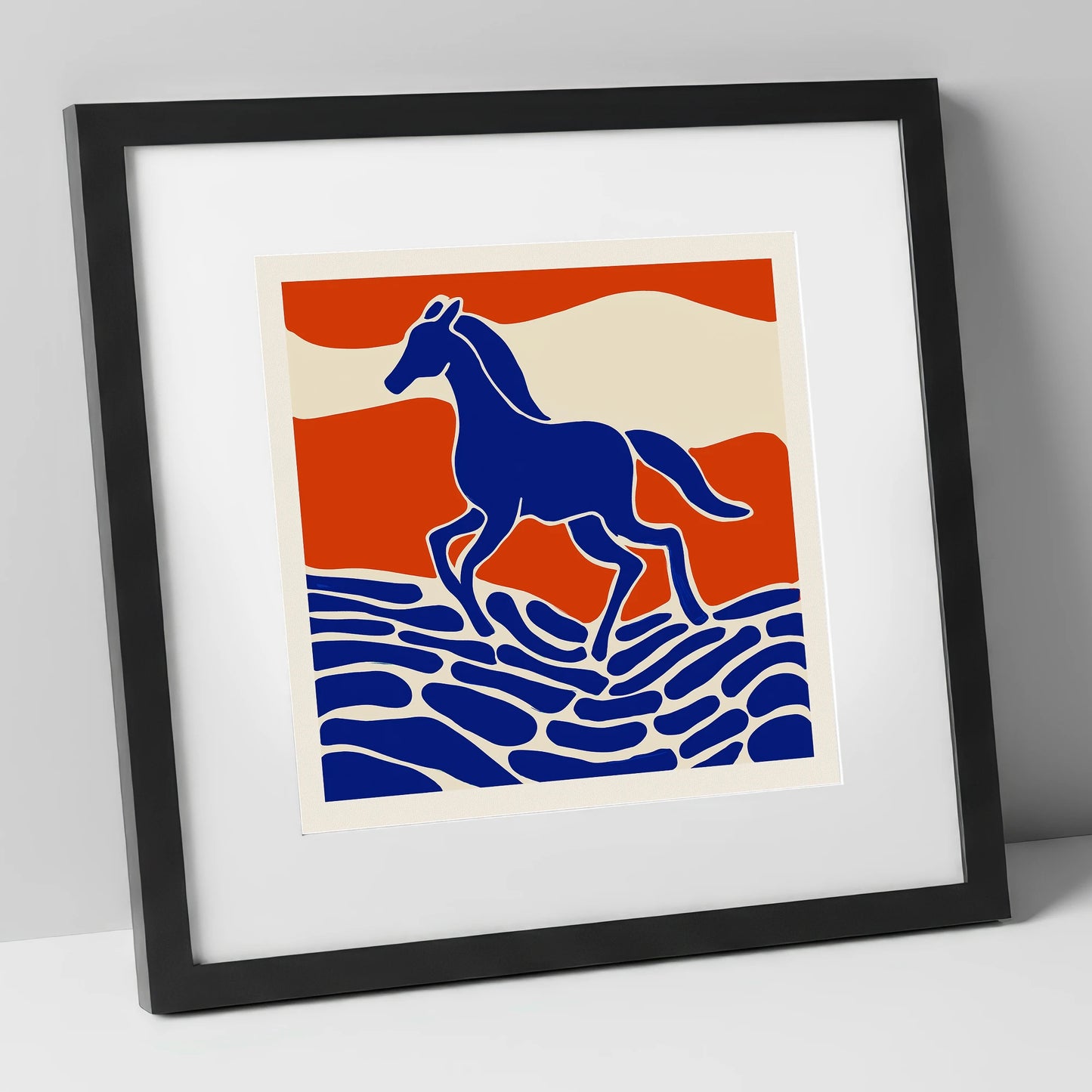 Cobalt Spirit Across the Plains wild horses art print in black frame