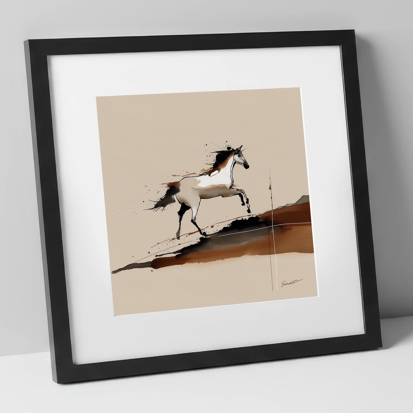 Earthen Canter wild horses art print in black frame