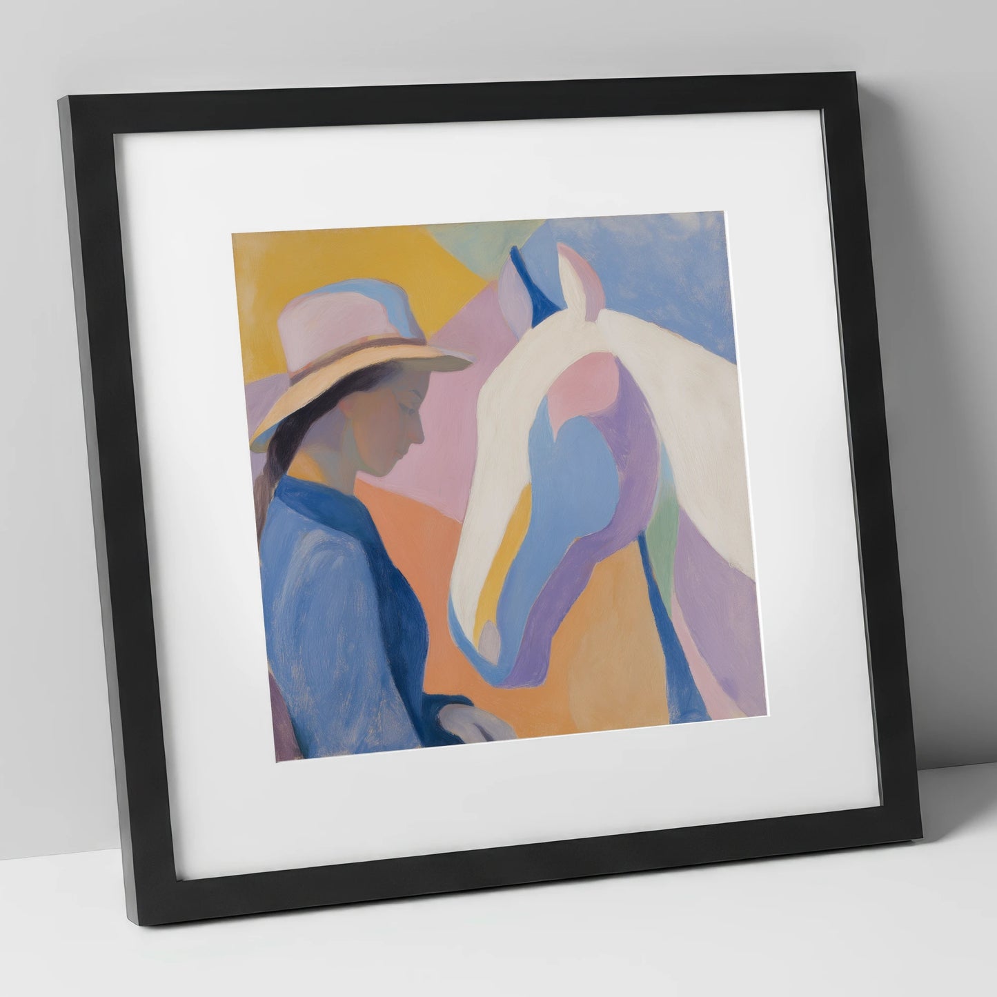 Quiet Harmony horse & rider art print in black frame
