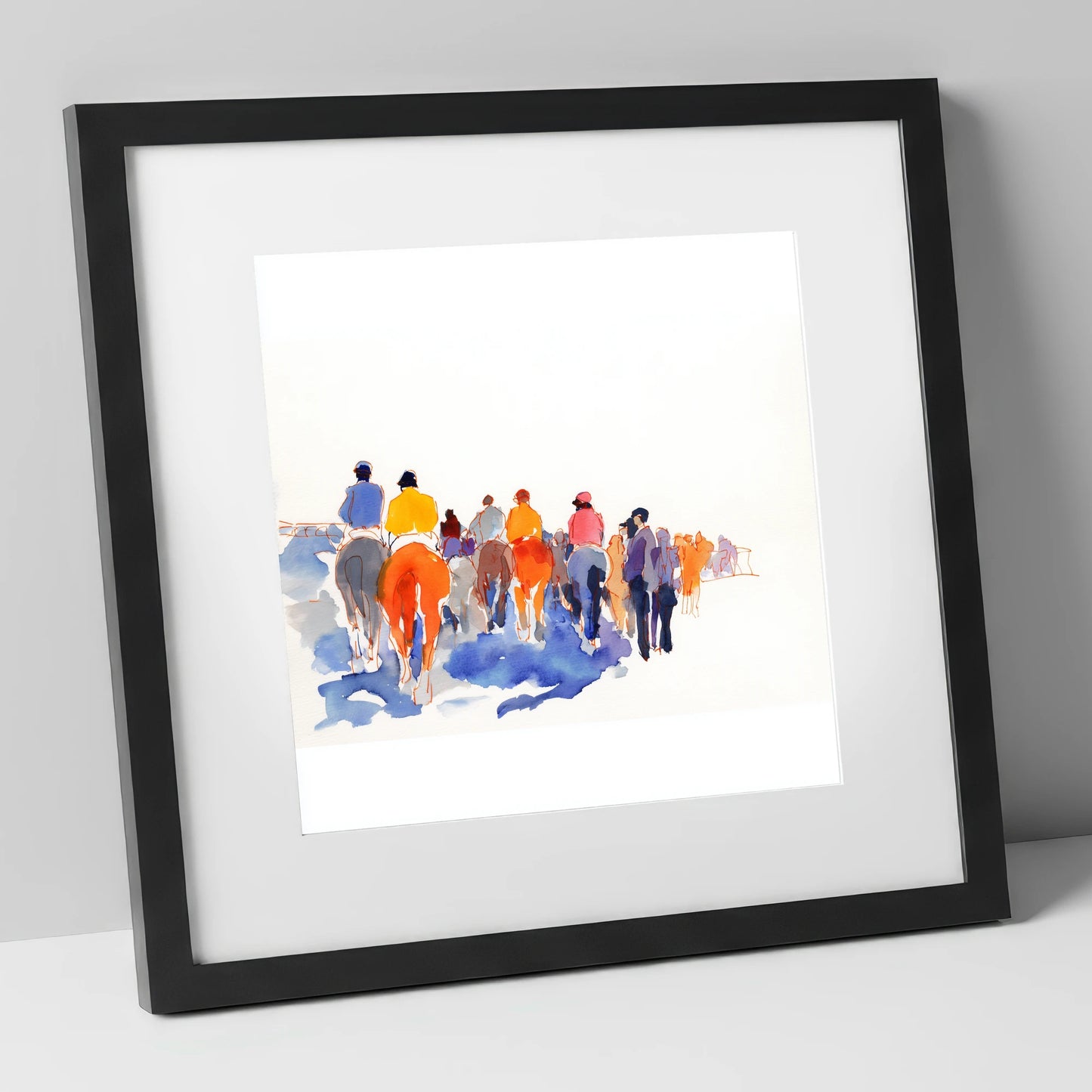 Heading to the Post racing horse art print in black frame