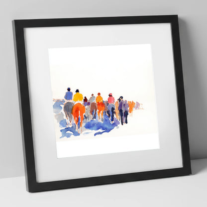 Heading to the Post racing horse art print in black frame