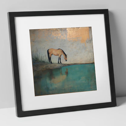 Gilded Reflection horse landscape art print in black frame