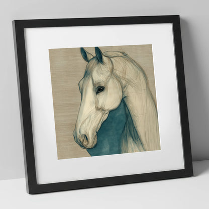 Serene Profile Sketch horse portrait art print in black frame