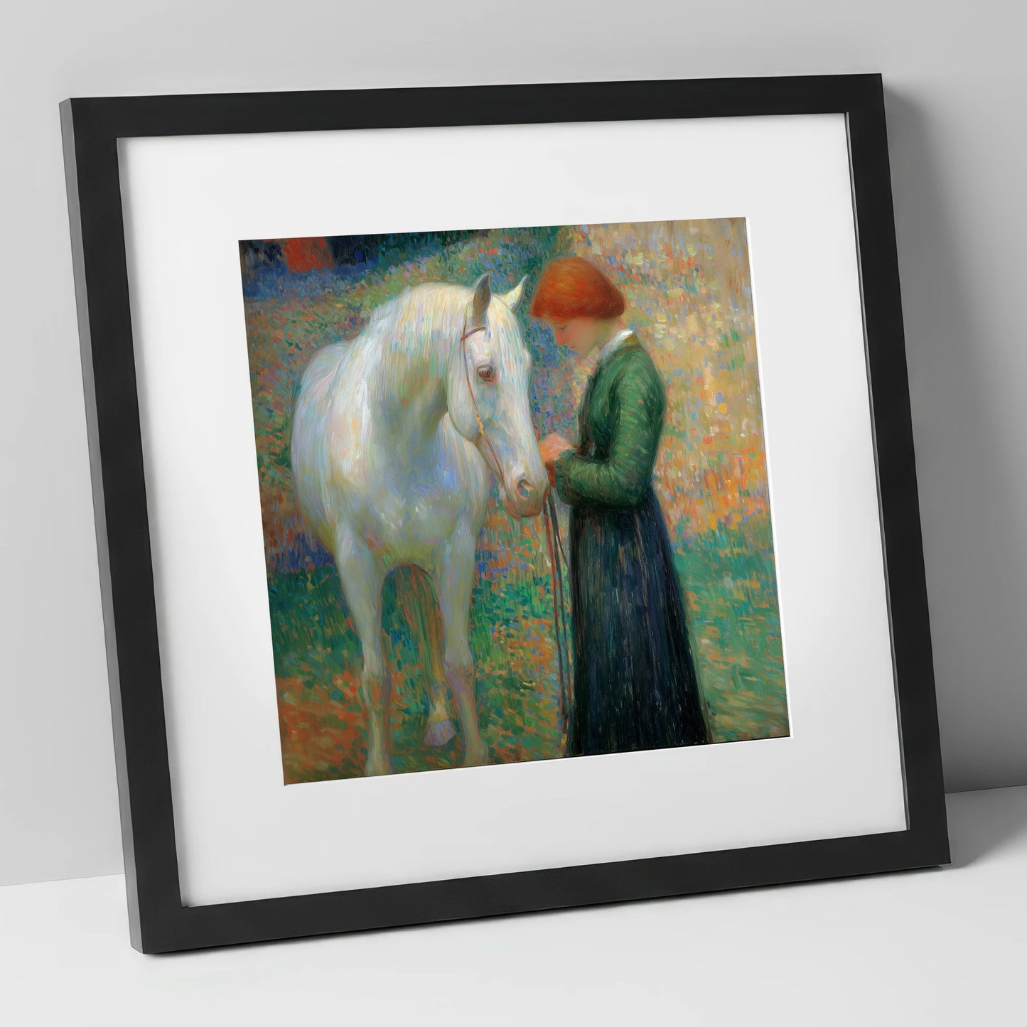 The Quiet Bond horse & rider art print in black frame