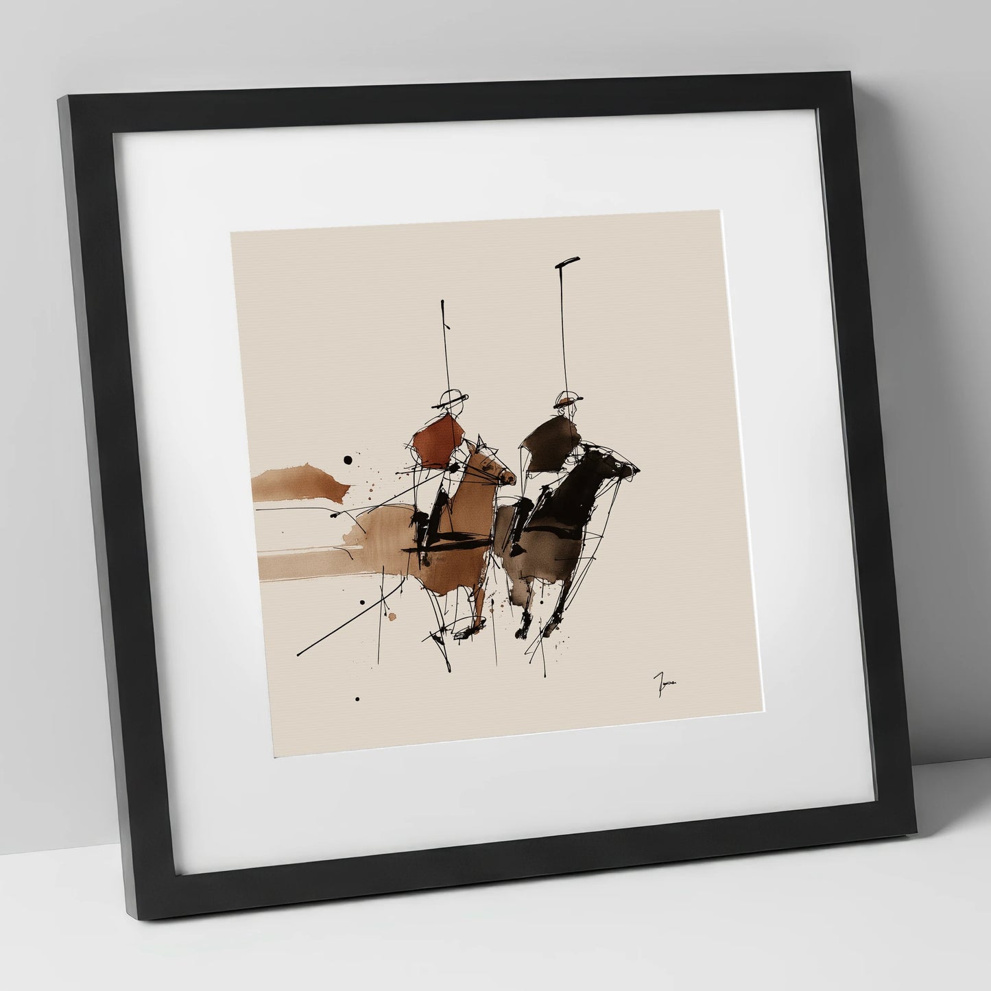 The High Goal polo horse art print in black frame