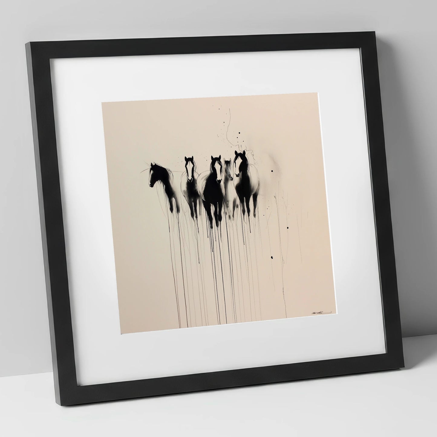 The Silent Herd wild horses art print in black frame