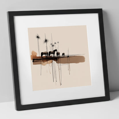 Silent Gathering at Dusk wild horses art print in black frame