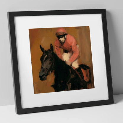 Quiet Anticipation racing horse art print in black frame