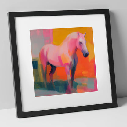 Fuchsia and Fire horse breed art print in black frame