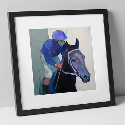 Moment of Focus racing horse art print in black frame