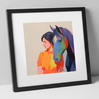 Vivid Companion horse & rider art print in black frame