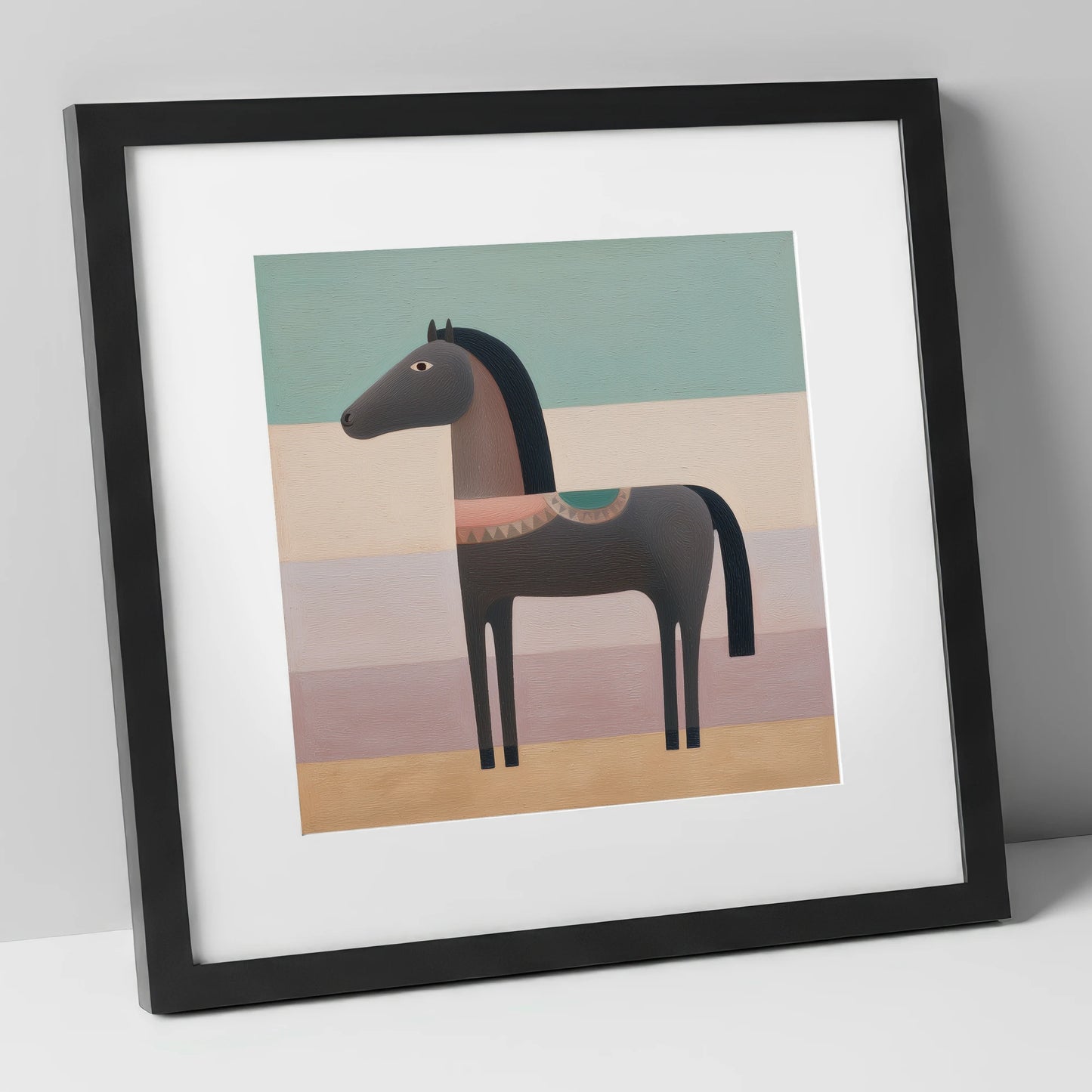Stylised Charcoal Equine horse breed art print in black frame