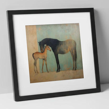 A Golden Bond mare & foal art print in black frame