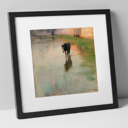 Quiet Reflection horse landscape art print in black frame