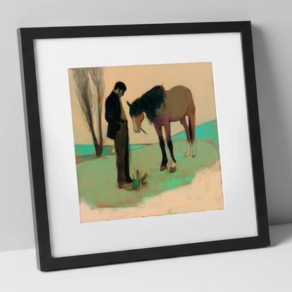 The Quiet Bond horse & rider art print in black frame