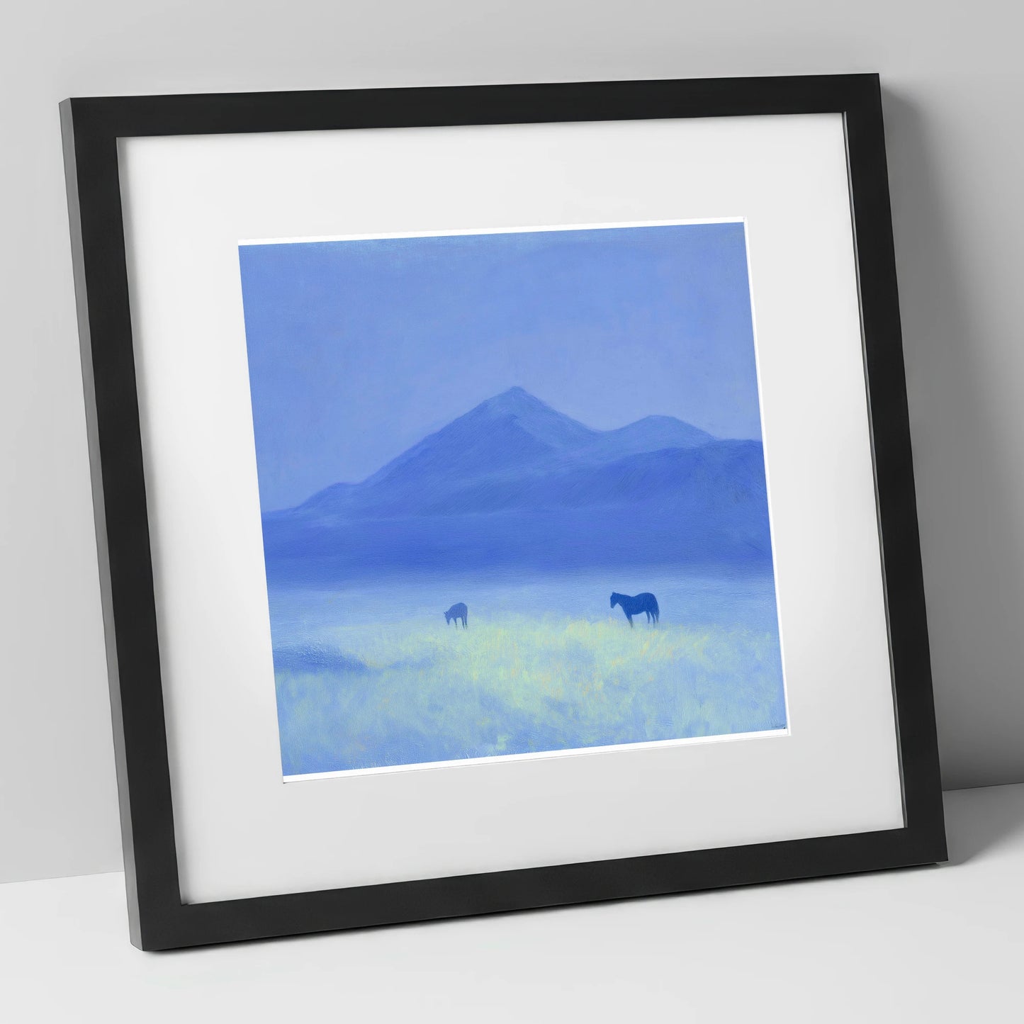 Azure Morning Mist horse landscape art print in black frame