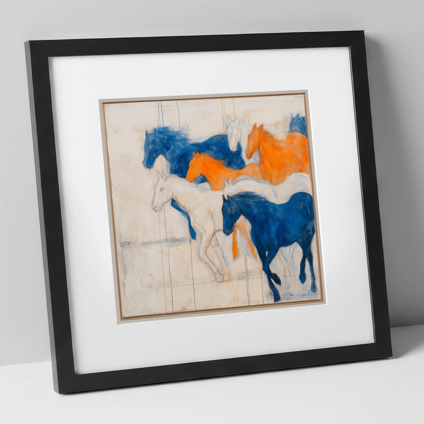 Bold Momentum racing horse art print in black frame