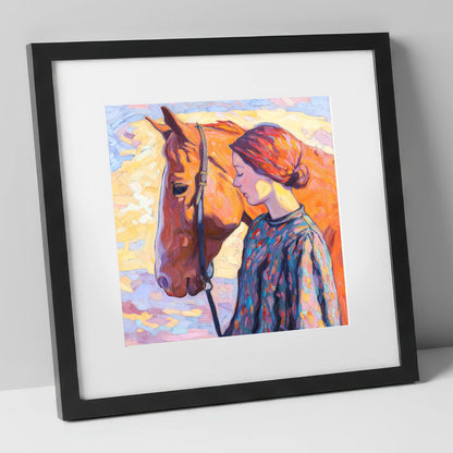 Radiant Connection horse & rider art print in black frame