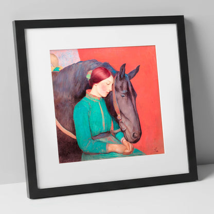 Silent Understanding horse & rider art print in black frame