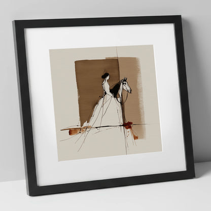 Bound in Sepia horse & rider art print in black frame