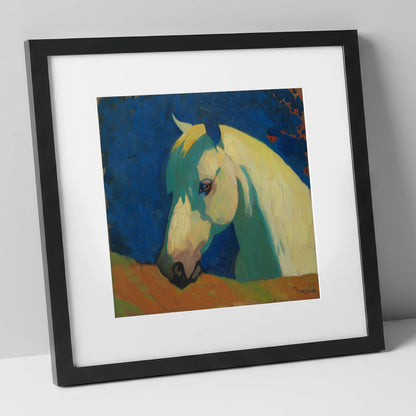 The Vibrant Grey horse portrait art print in black frame