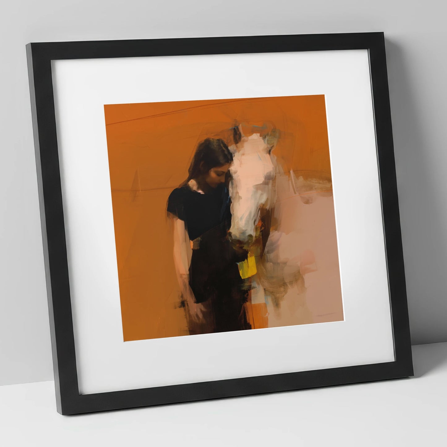 Unspoken Bond horse & rider art print in black frame