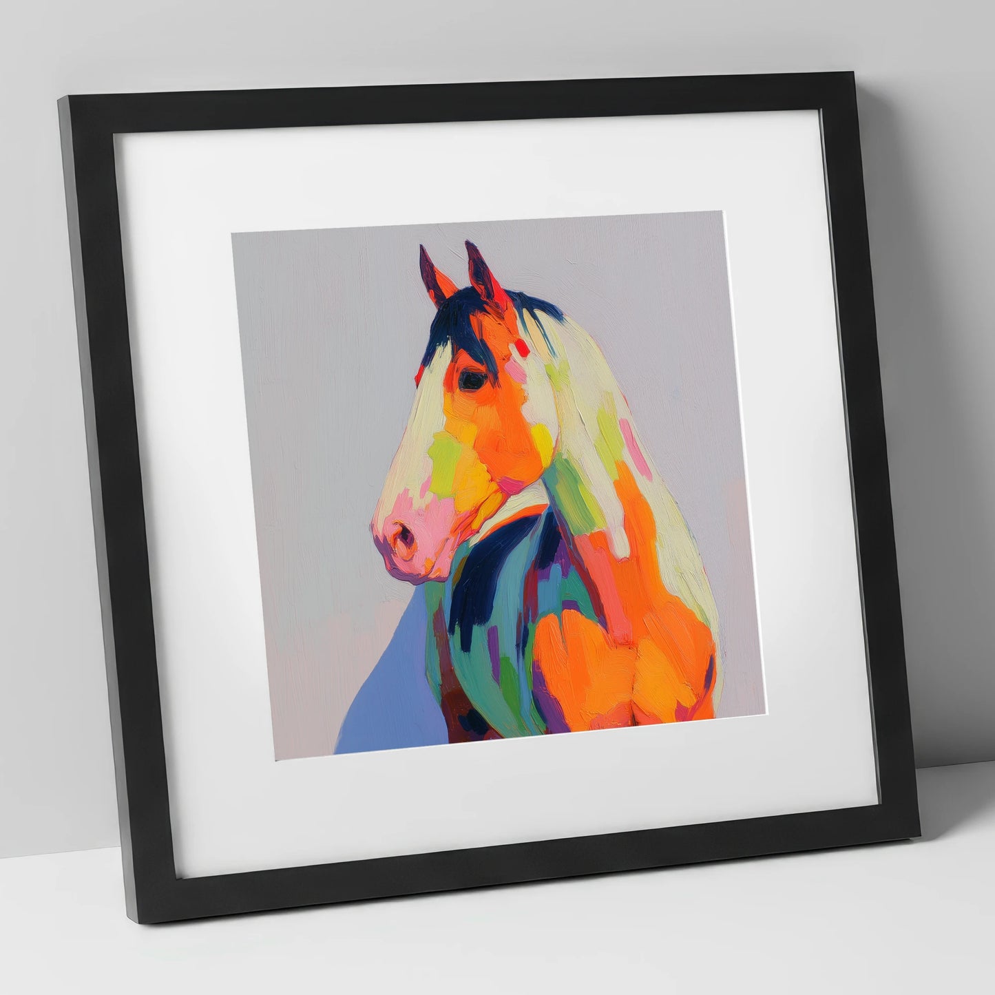 Technicolour Equine Profile horse breed art print in black frame