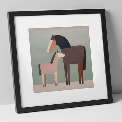 Quiet Companions mare & foal art print in black frame