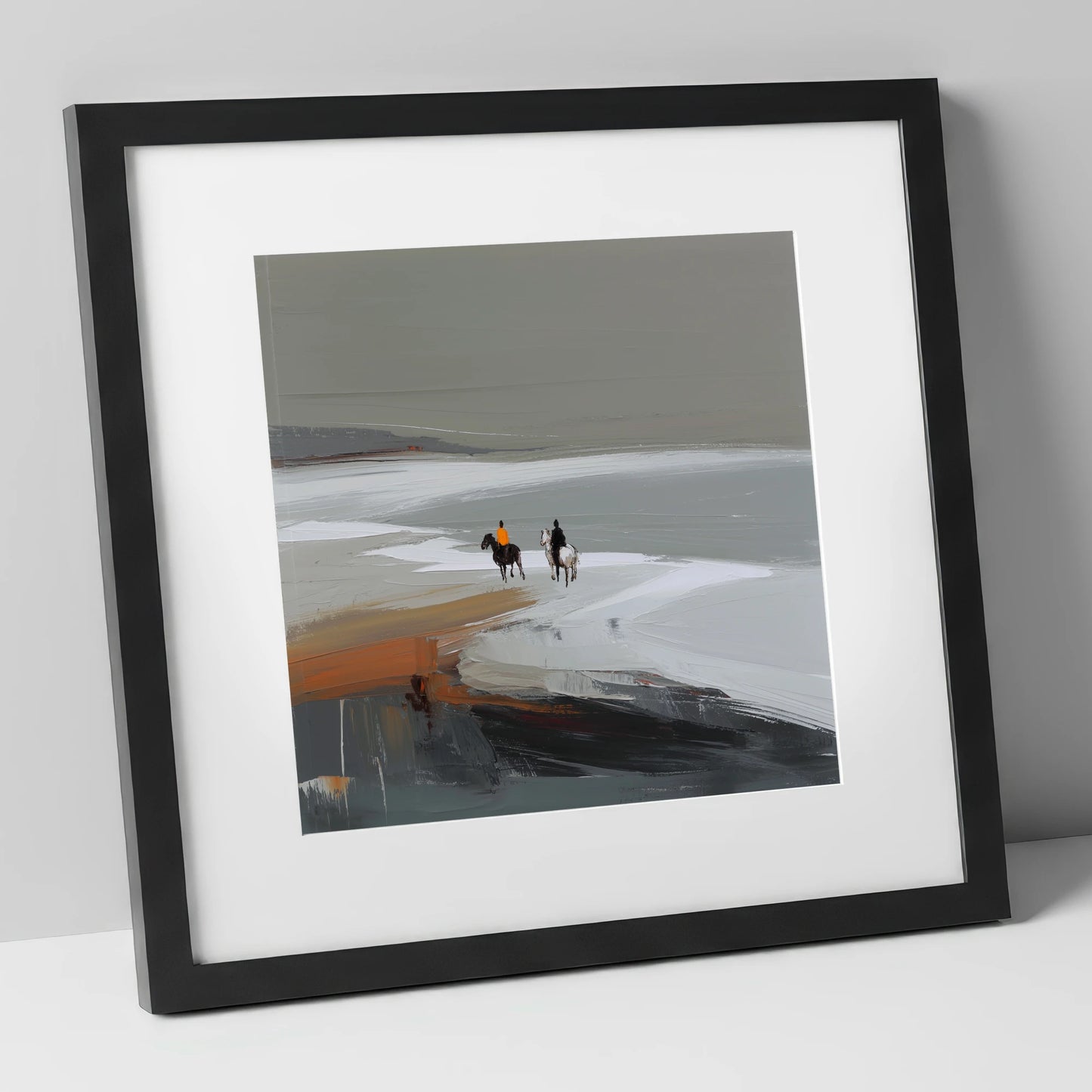 Riding the Grey Expanse horse landscape art print in black frame