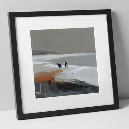 Riding the Grey Expanse horse landscape art print in black frame
