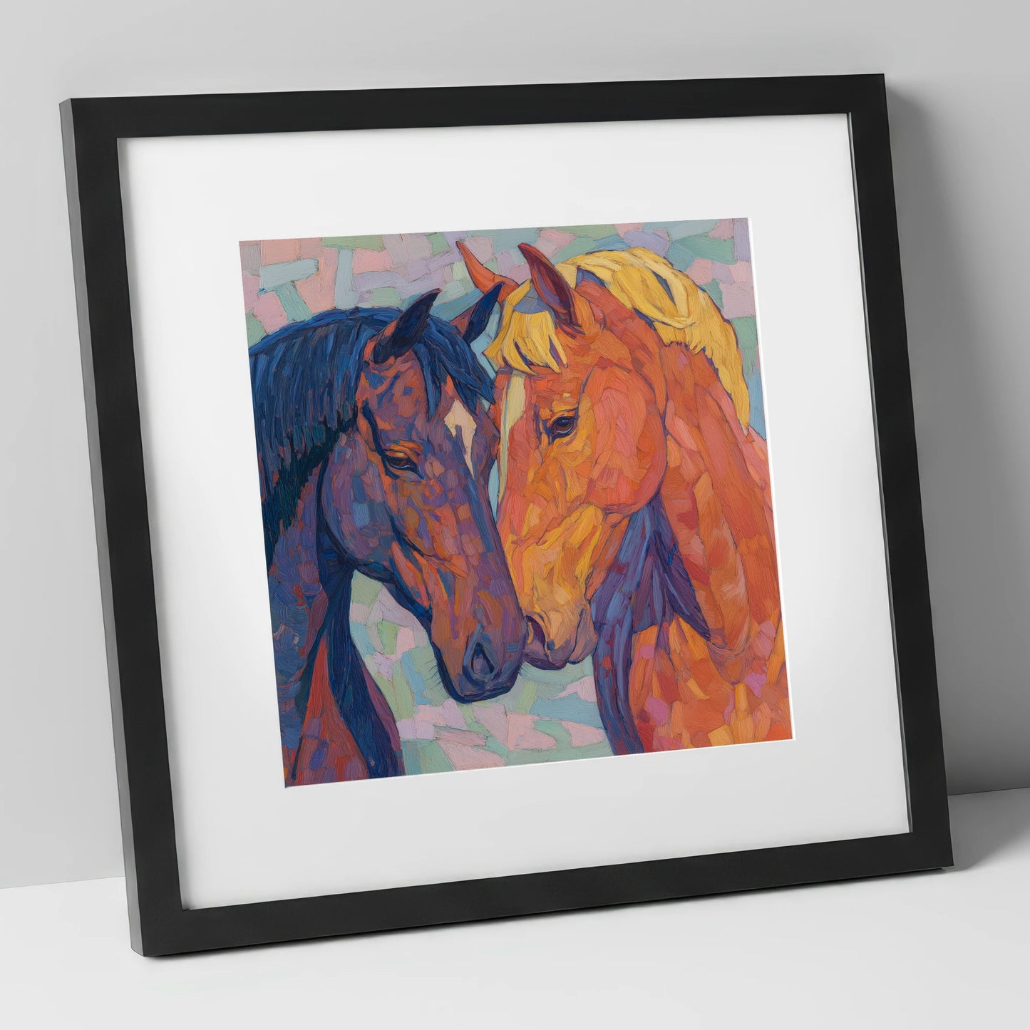 Kindred Spirits horse portrait art print in black frame