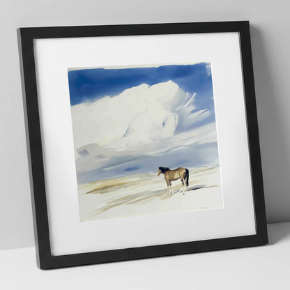 Beneath the Gathering Sky horse landscape art print in black frame
