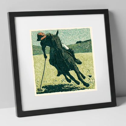 Dynamic Polo Strike polo horse art print in black frame