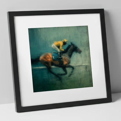 The Final Furlong racing horse art print in black frame